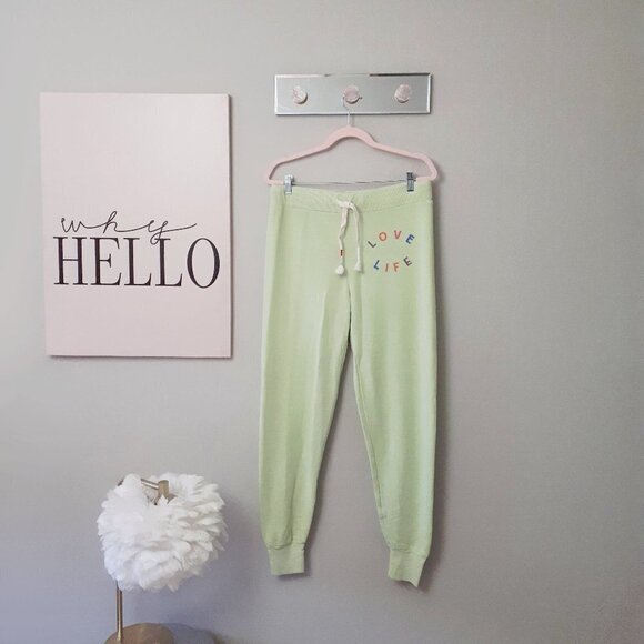 NWT Wildfox cotton blend lime green “Love Life” jogger trackpants, L - Picture 13 of 16